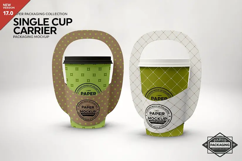 single cup paper carrier mockup