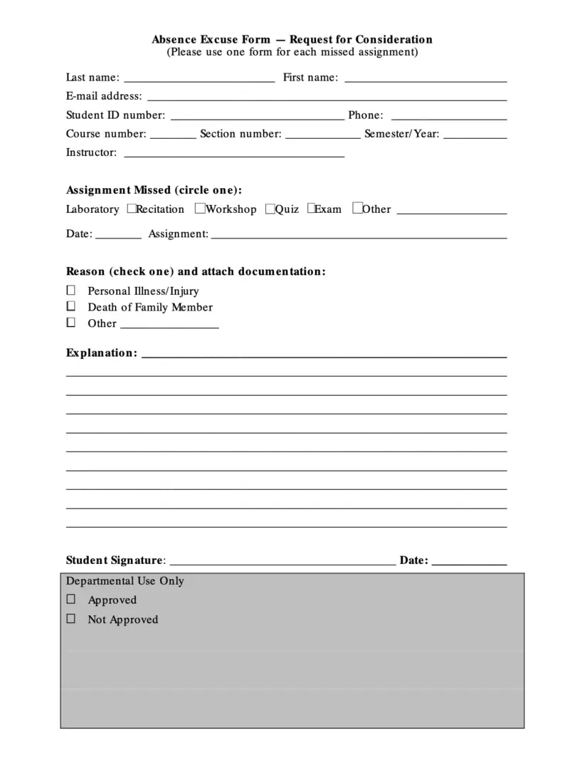 absence excuse form request for consideration