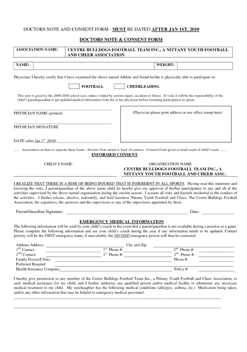 consent form doctor note