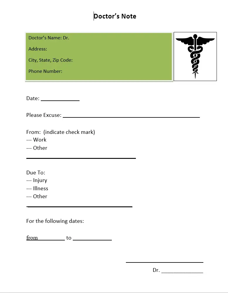 green doctors note template