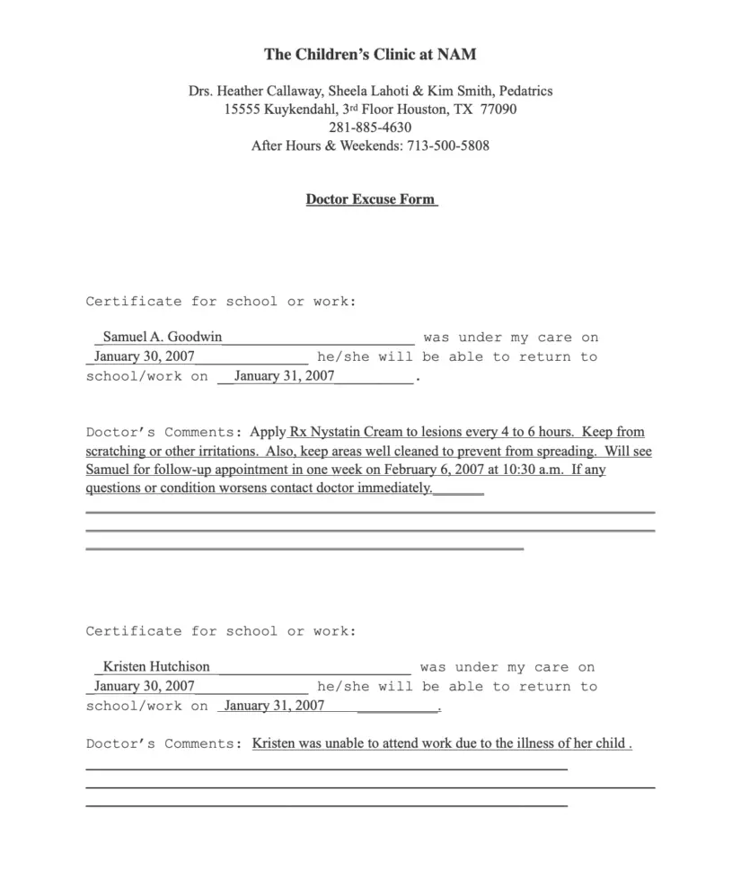 ilness of child doctors note template