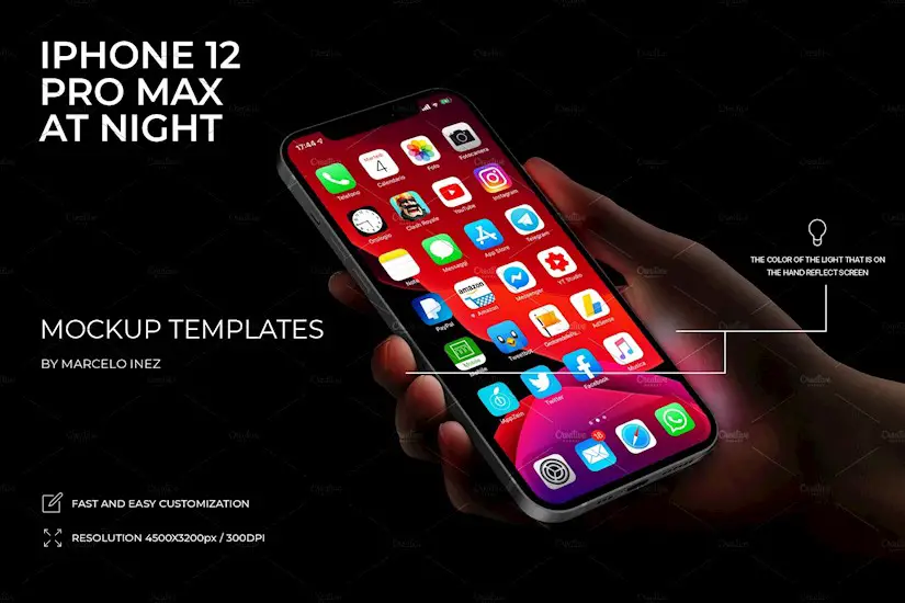 iphone 12 pro max at night mockup