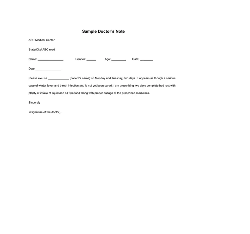 medical doctor note for college student free word