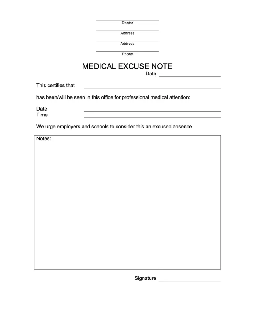 medical excuse note