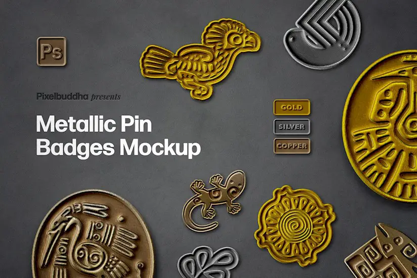 metallic pin badges mockup