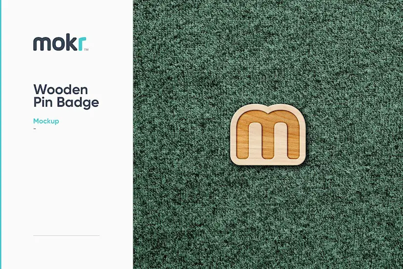 realistic wood pin badge mockup psd