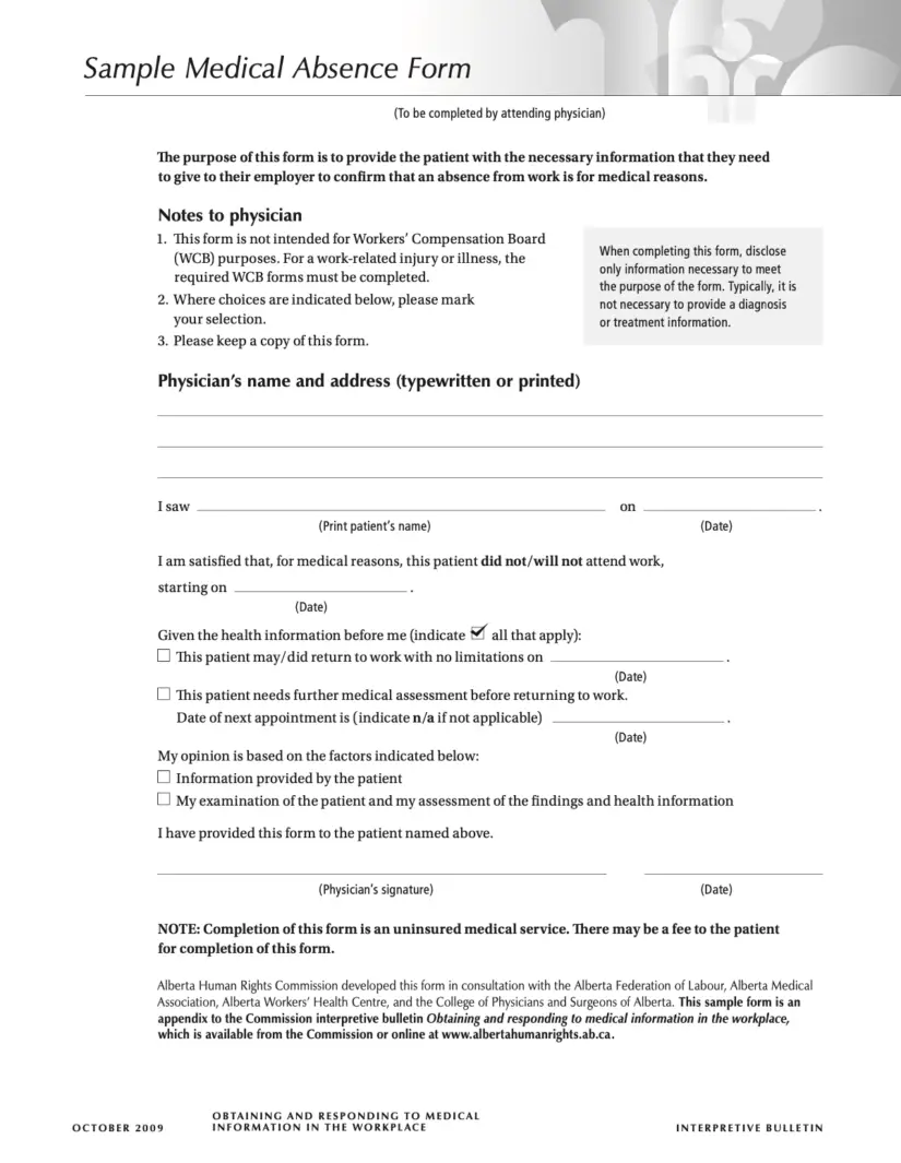 sample medical absence form