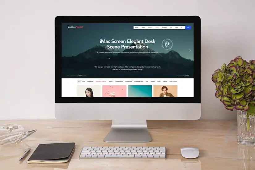 desk imac mockup scene set