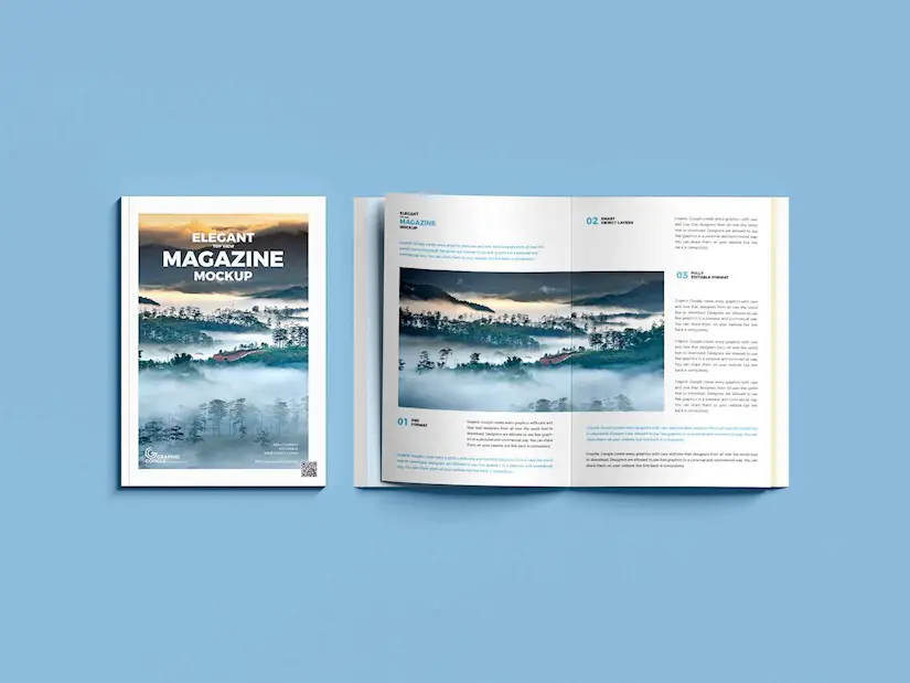 free elegant top view magazine mockup psd