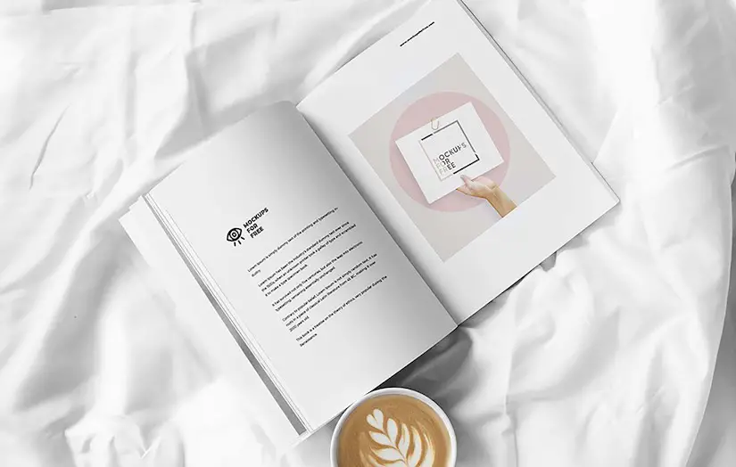 free magazine on bed mockup psd