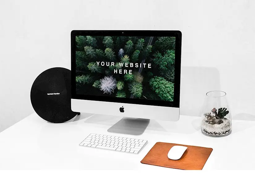 realistic workspace imac mockup free