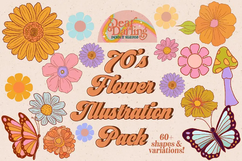 70s flowers illustration pack