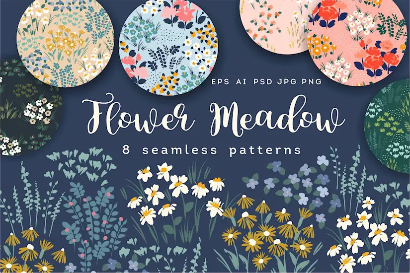 flower meadow 8 seamless patterns