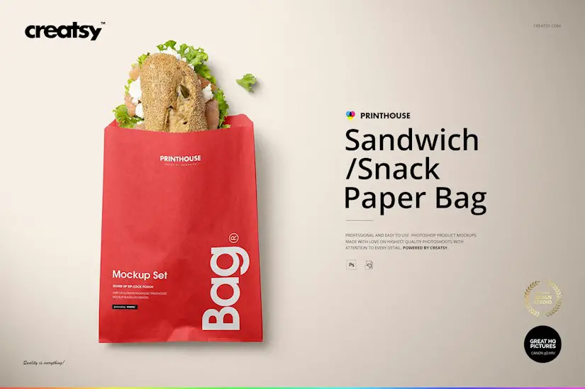 sandwich snack paper bag mockup set