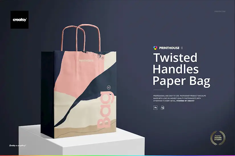 twisted handles paper bag mockup set