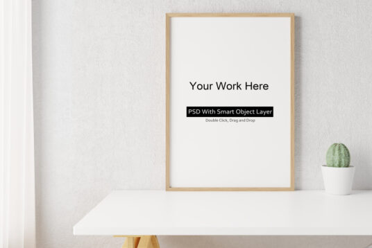 free desk poster wooden frame mockup psd 536x0 c default