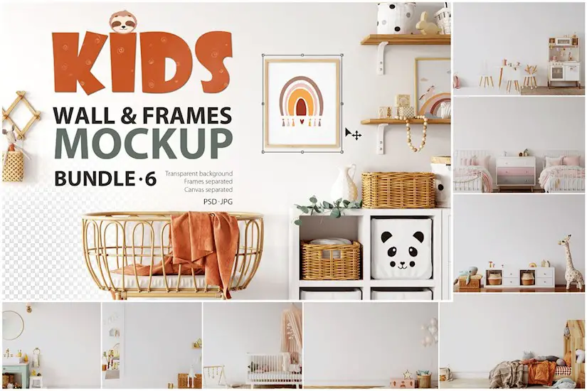 kids frames wall mockup bundle 6