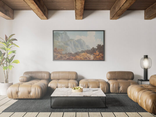 poster frame in rustic living room mockup