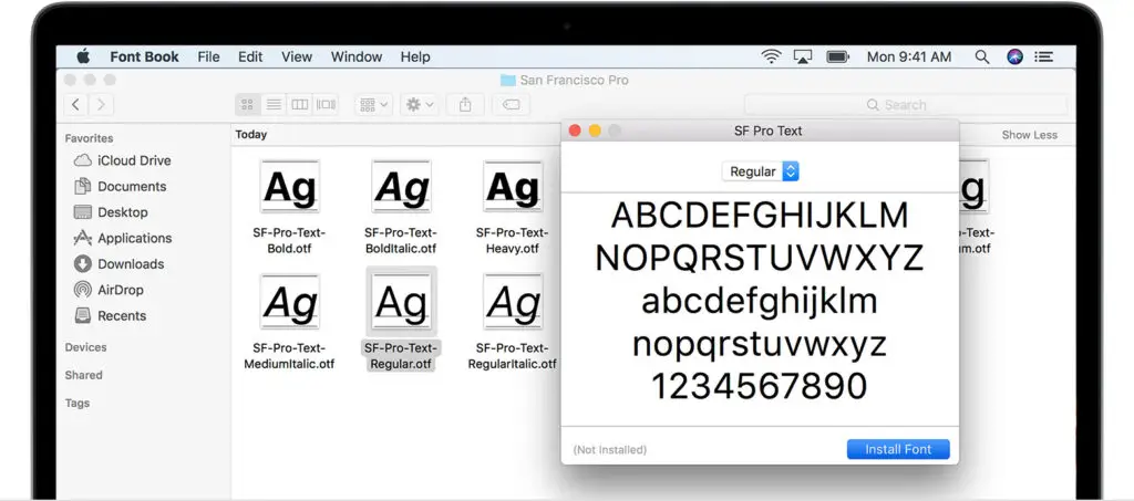 macos high sierra macbook font book install sf pro