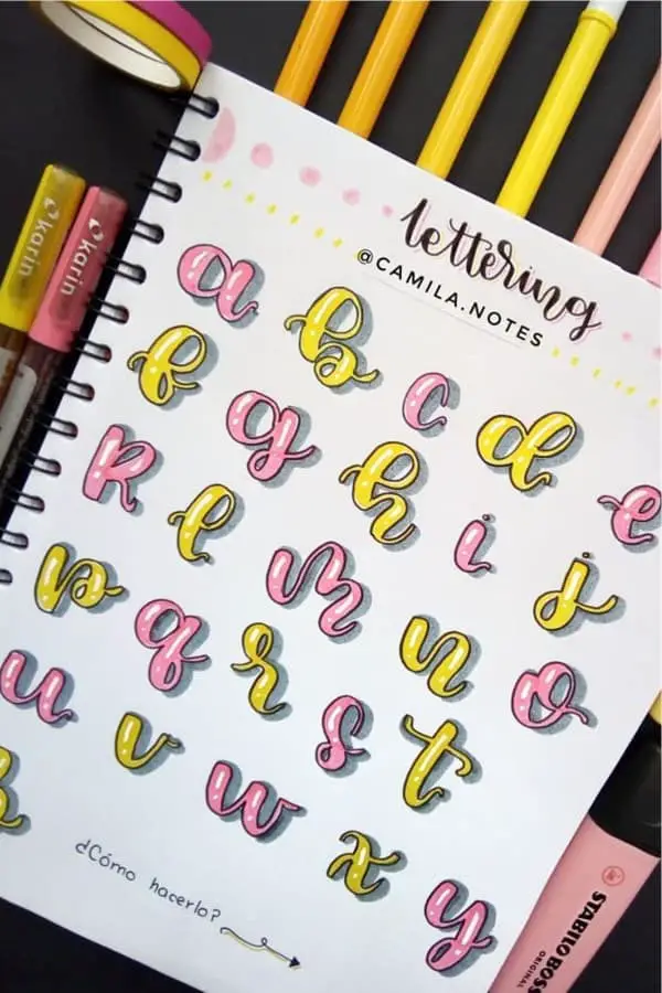 bubble pink and yellow bujo lettering