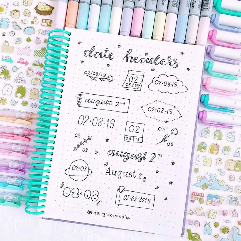 date fonts bullet journal