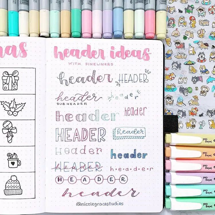 header fonts bullet journal