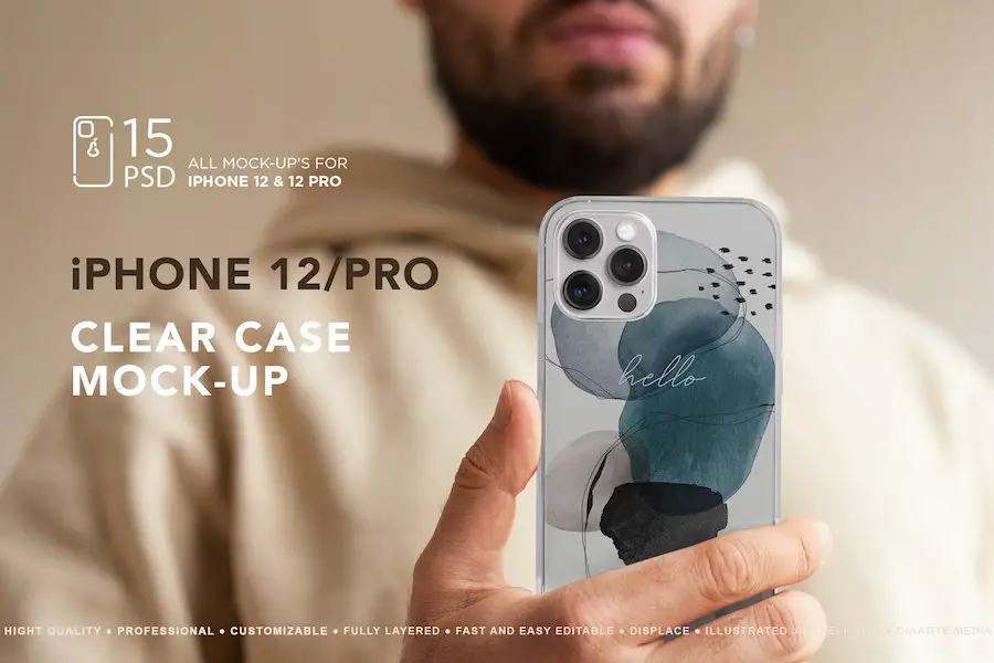 iphone 12 pro clear case mock up