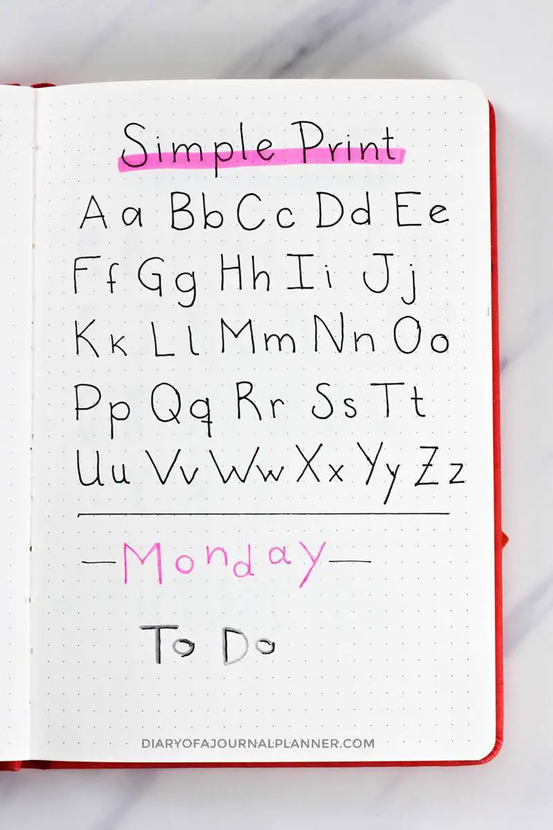 simple print fonts bullet journal