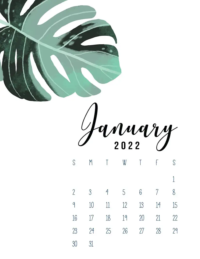 2022 calendar printable pdf in botanical style