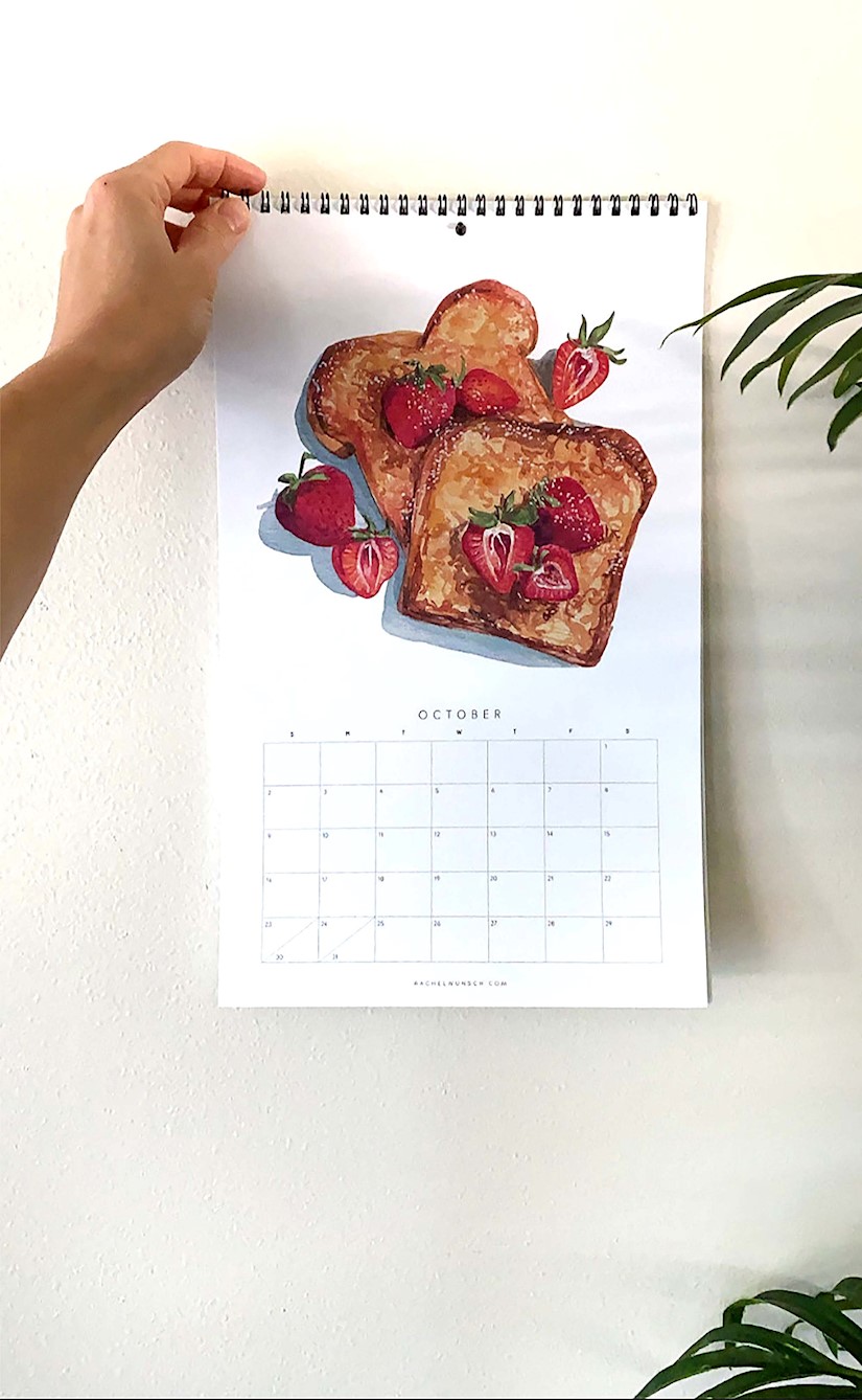 2022 wall calendar watercolor breakfast