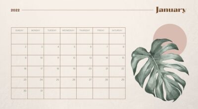 beige minimal botanical january 2022 calendar
