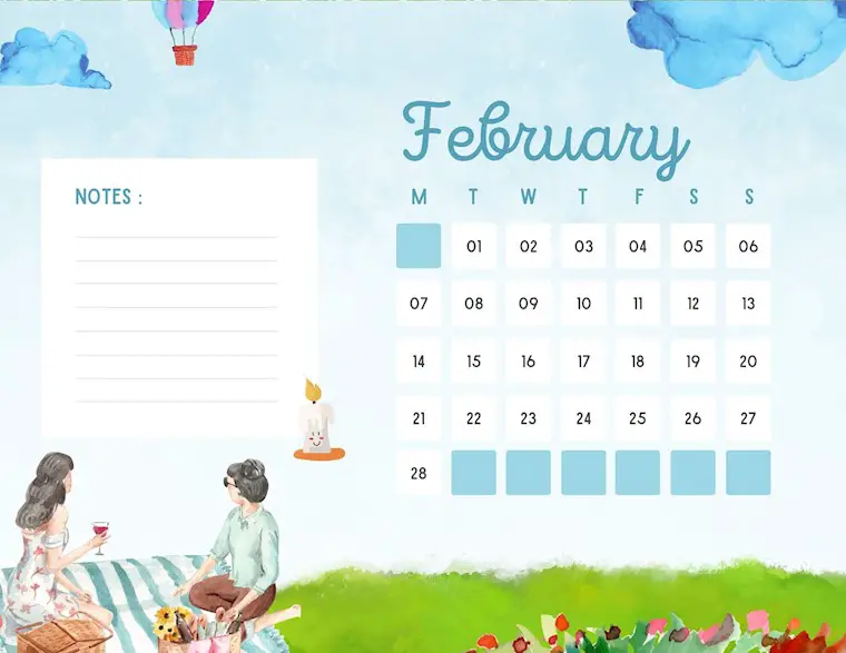 blue watercolor february 2022 calendar