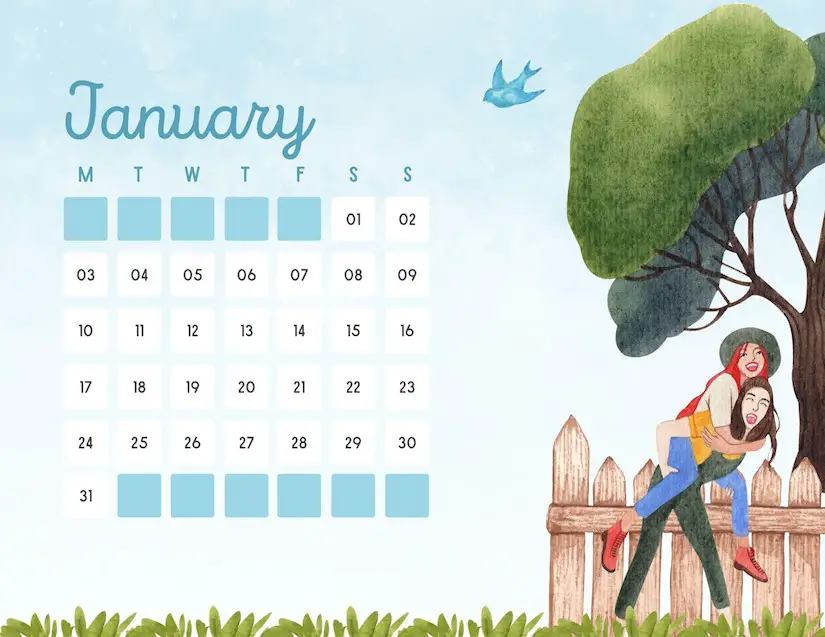 blue watercolor january 2022 calendar