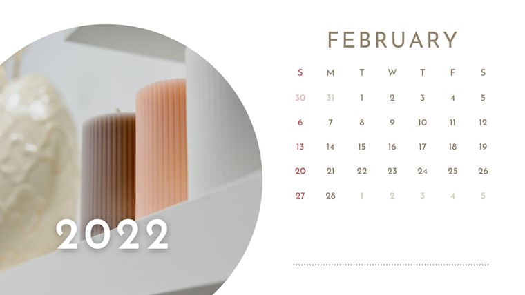 candle february printable wall calendar 2022