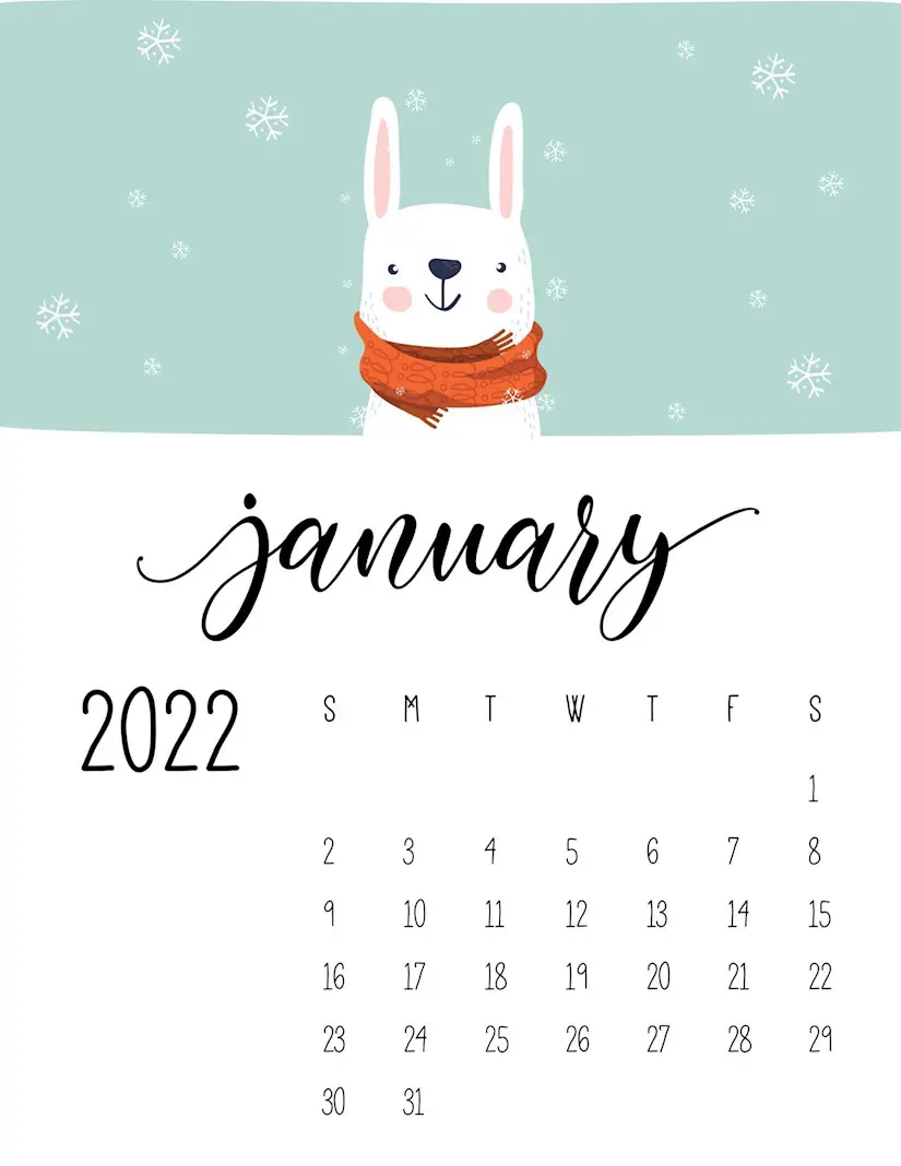 childrens calendar 2022 printable