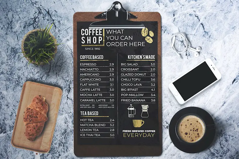 coffee shop menu premium