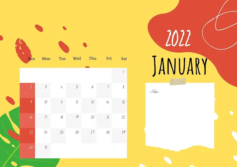 colorful abstract january 2022 calendar