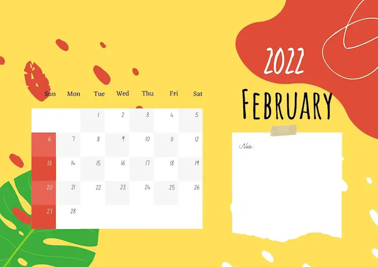 colorful february printable wall calendar 2022