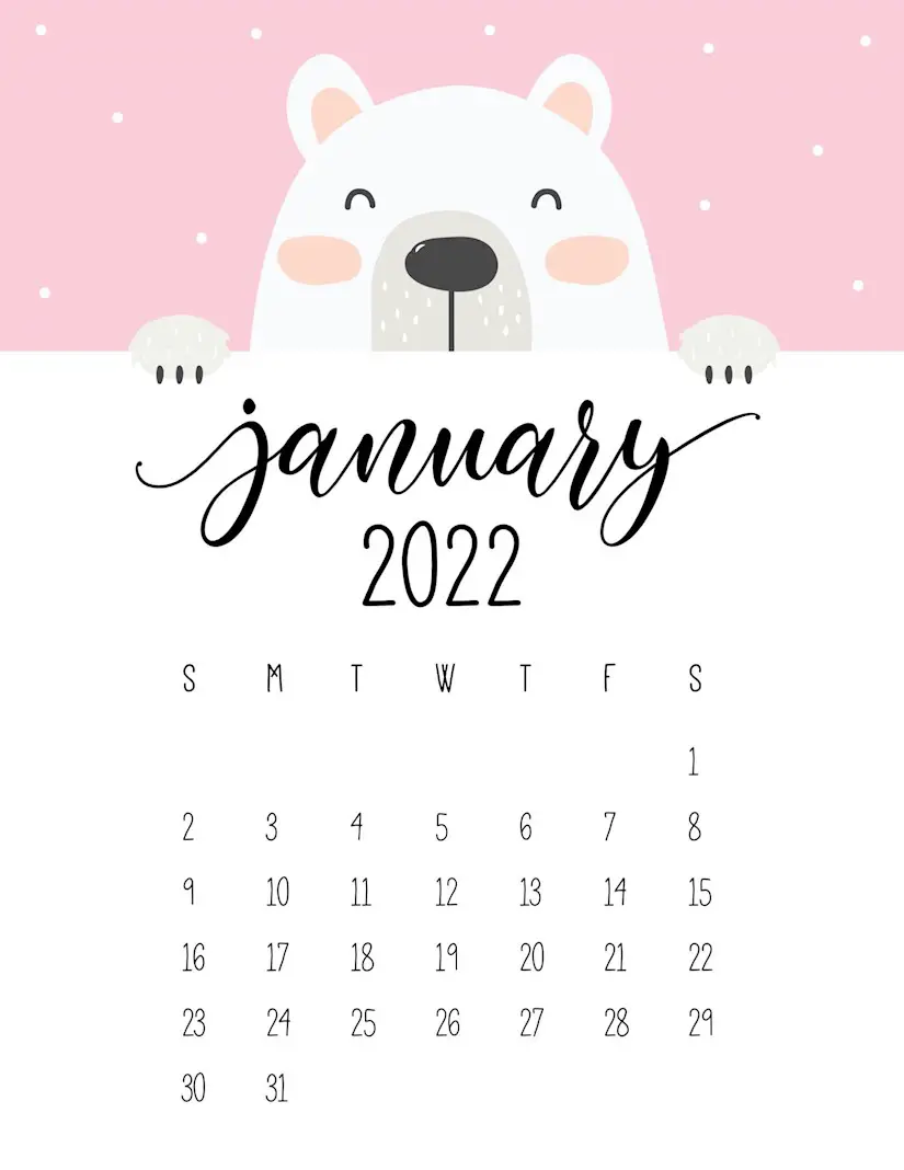 cute bear calendar 2022