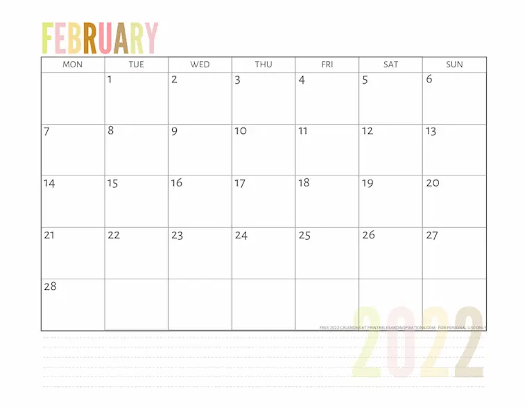 february 2022 calendar simple