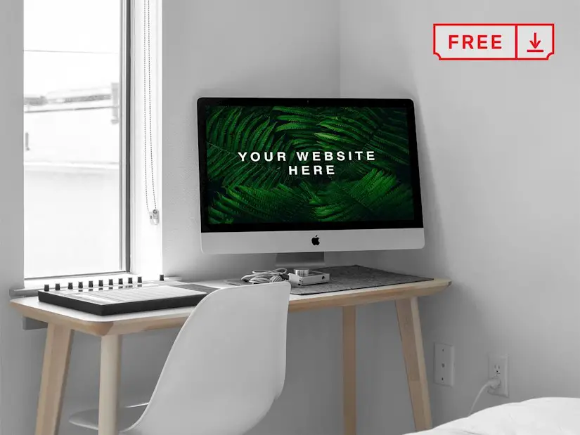 free imac in room psd mockup