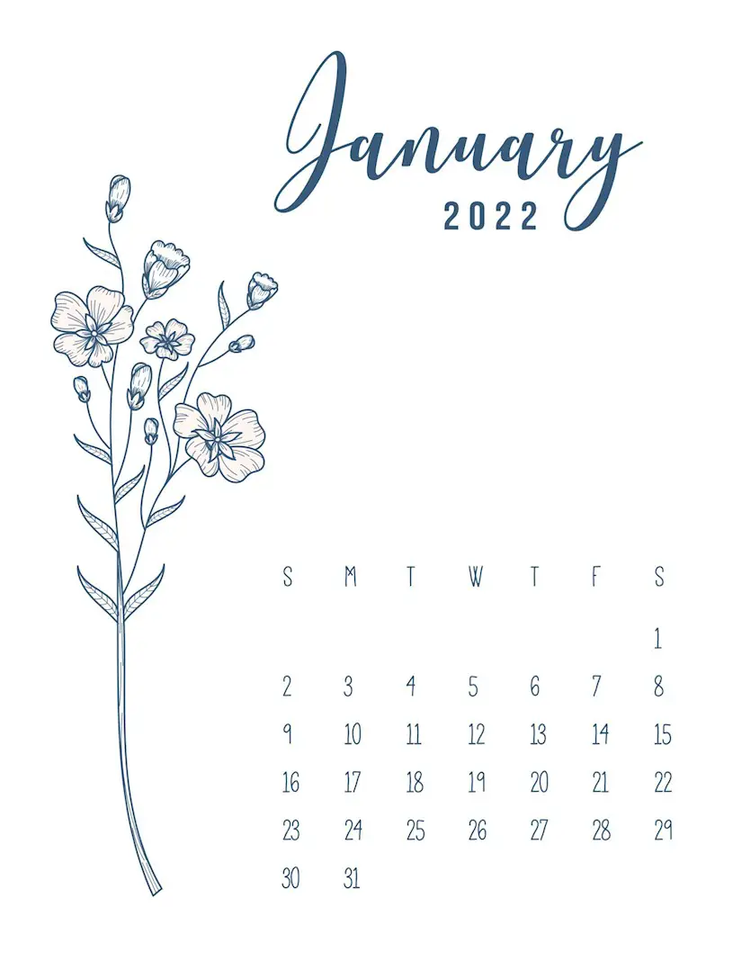 free printable 2022 calendar floral template