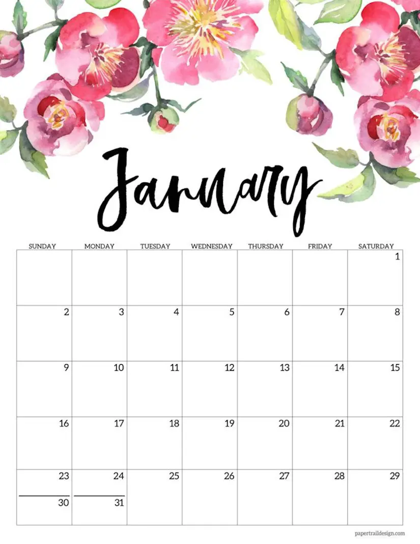 Free Floral Printable Calendar 2022 46 Printable January 2022 Calendars To Download