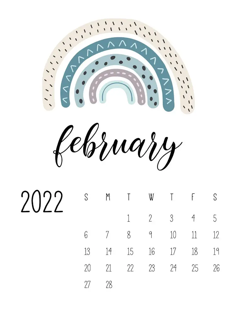 free printable 2022 rainbow calendar