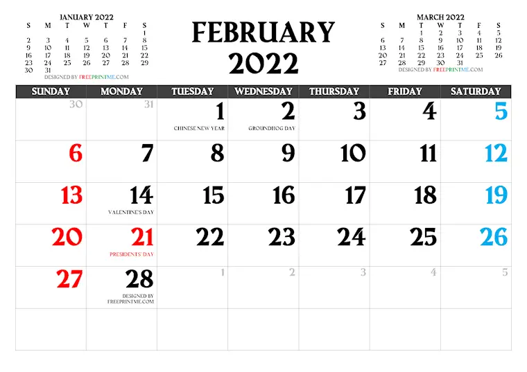 41 Free Printable February 2022 Calendars to Download - Onedesblog