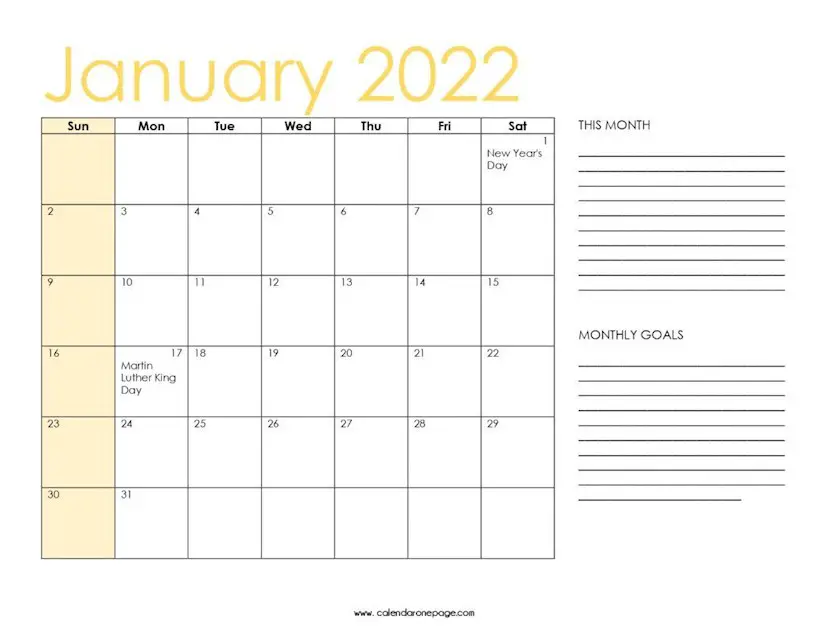 free printable january 2022 calendar with holidays pdf templates