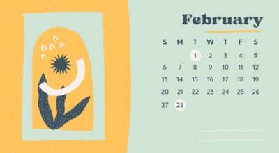 green yellow february printable wall calendar 2022