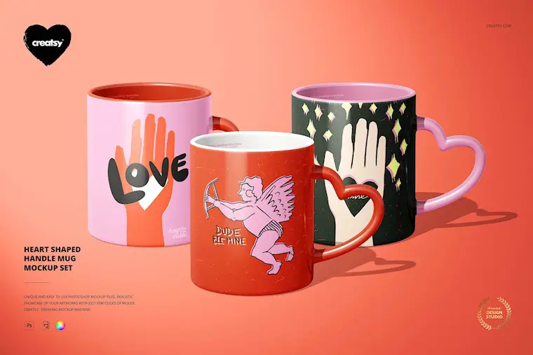 heart shaped handle mug mockup set