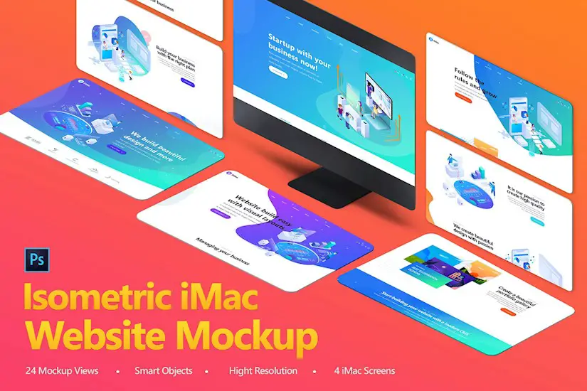 isometric imac website mockup