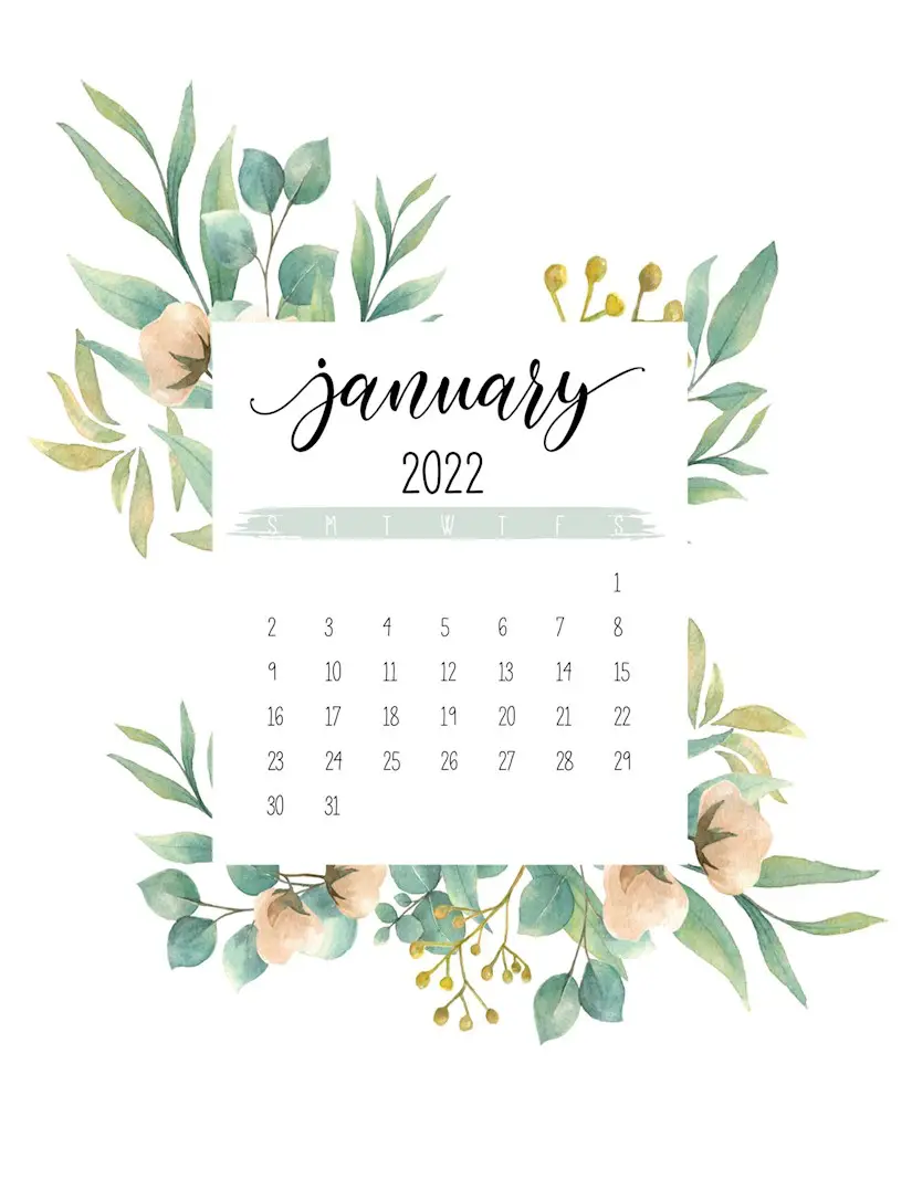 january free floral 2022 calendar